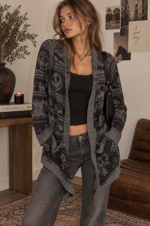 Disney Sweaters - Disney Nightmare Before Christmas Skull Fair Isle Cardigan M Jack Skellington